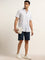 WES Casuals White and Blue Striped Slim Fit Blended Linen Shirt