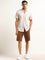 WES Casuals Beige Striped Slim Fit Blended Linen Shirt