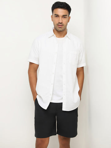 WES Casuals White Striped Relaxed-Fit Cotton Shirt