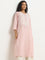 Utsa Pink Embroidered Cotton A-Line Kurta