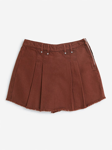 Y&F Kids Brown Pleated High Rise Skirt