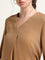 Wardrobe Solid Brown V-Neck Cotton Top