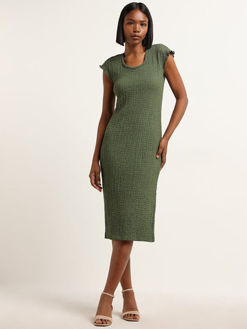 Nuon Olive Textured Bodycon Dress