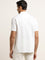 WES Casuals White Textured Self-Striped Cotton Blend Relaxed Fit T-Shirt