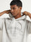 Studiofit Light Grey Text Design Relaxed-Fit Cotton Hooded T-Shirt