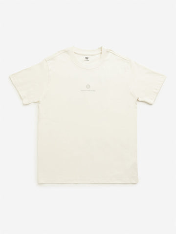 Y&F Kids Off-White Text Printed T-Shirt