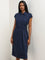 Wardrobe Navy Solid Cotton Shirt Dress with Belt