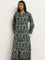 Utsa Teal Foliage Printed A-Line Kurta