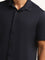 Ascot Navy Solid Cotton Blend Relaxed Fit Shirt