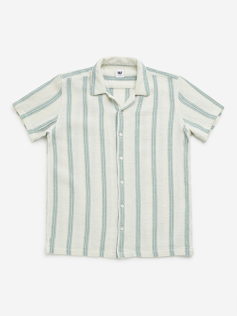 Y&F Kids Off-White Striped Cotton Shirt