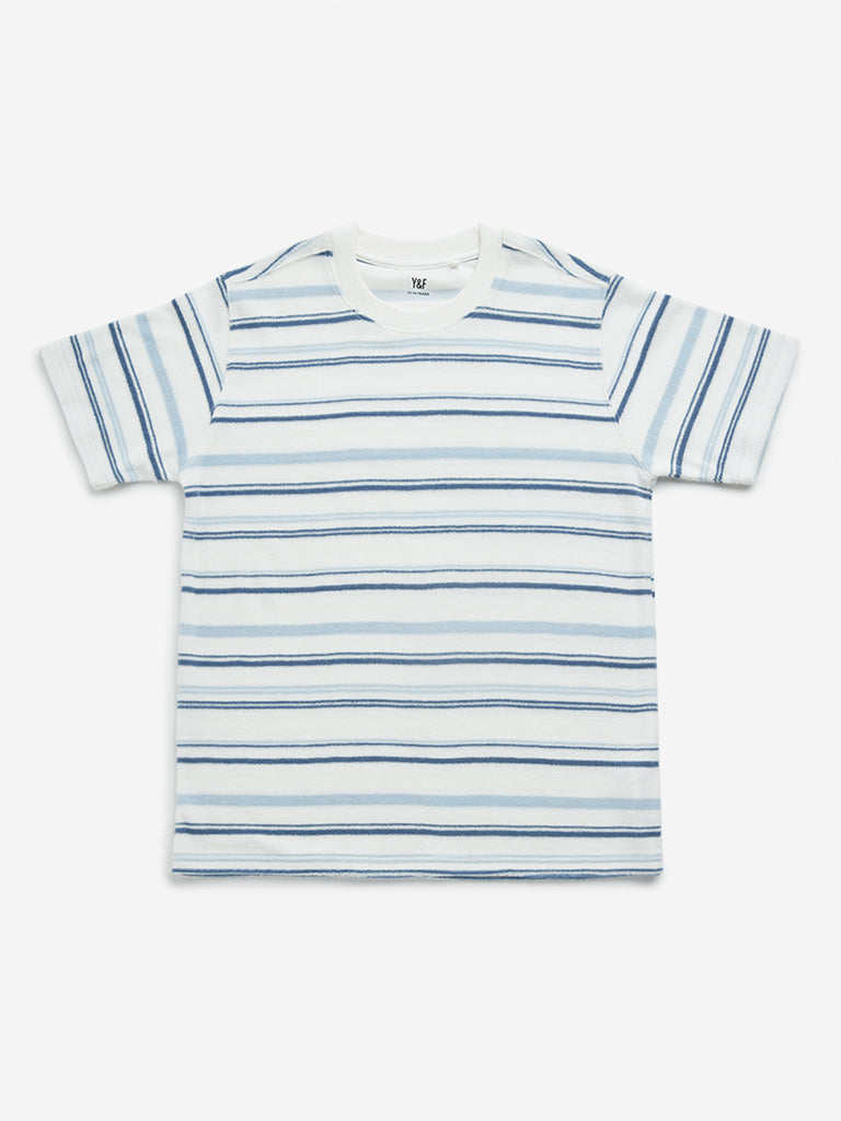 Y&F Kids Blue Striped Cotton T-Shirt