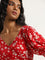 LOV Red Floral Patterned Assymetric Dress