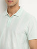 WES Casuals Mint Striped Slim-Fit Polo T-Shirt