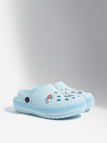 Yellow Light Blue Rainbow Applique-Detailed Clogs