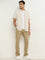 WES Casuals Beige Striped Slim-Fit Cotton Shirt