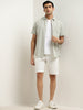 WES Casuals Sage Striped Slim-Fit Blended Linen Shirt