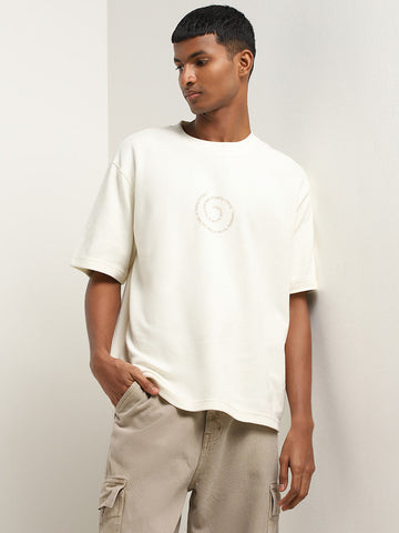 Nuon Off-White Spiral Text Relaxed-Fit Cotton T-Shirt