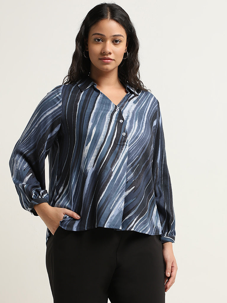 Gia Blue Abstract Design Blouse