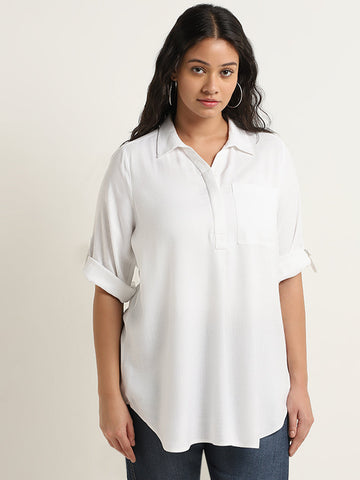 Gia White Solid High-Low Blouse