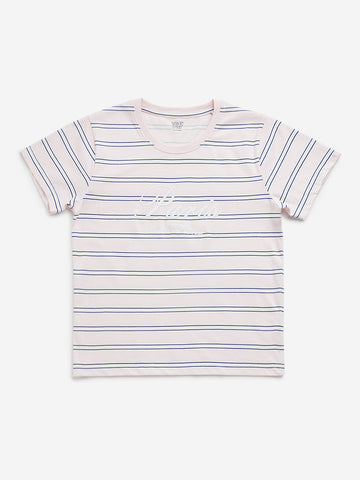 Y&F Kids Pink Striped Cotton T-Shirt