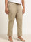 Gia Beige Solid High-Rise Solid Cotton Blend Trousers