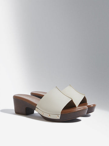 LUNA BLU Ivory Slip-On Heel Sandals