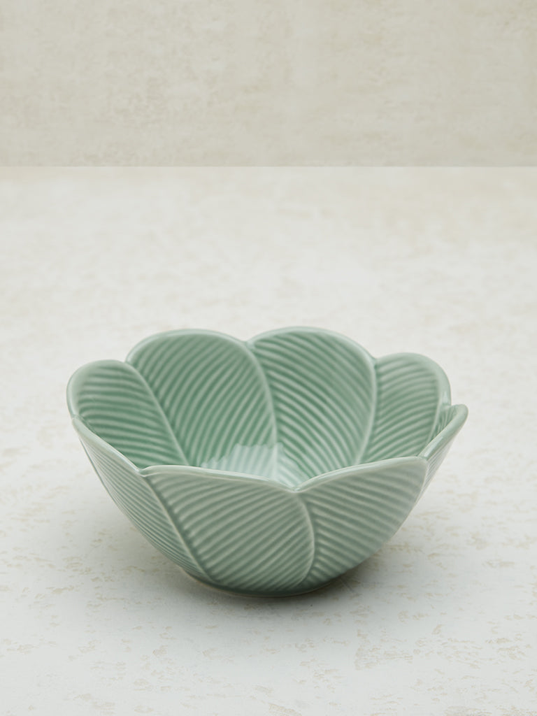 Westside Home Mint Tropical Leaf Design Serving Bowl - Large