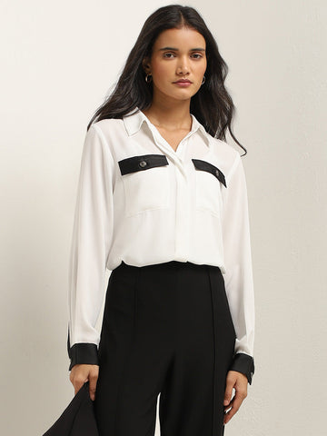 Wardrobe White Colour-Blocked Shirt