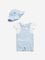 HOP Baby Blue Dungarees with Cotton T-Shirt and Bucket Hat Set