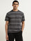 WES Lounge Dark Grey Striped Design Relaxed-Fit T-Shirt