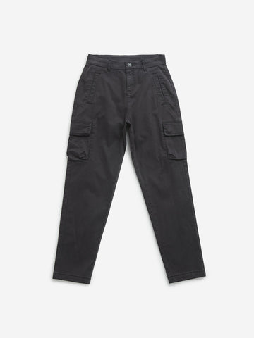 HOP Kids Grey Cargo-Style Mid-Rise Cotton Blend Trousers