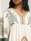 LOV Off-White Embroidered A-Line Blended Linen Dress