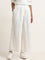 LOV White Jacquard Printed Mid-Rise Cotton Pants