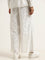 LOV White Jacquard Printed Mid-Rise Cotton Pants