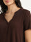 Wunderlove Dark Brown Ribbed Henley Top