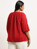Gia Red Seersucker Textured Cotton Top