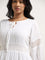 Gia White Crochet-Detailed Tiered Cotton Dress