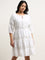 Gia White Crochet-Detailed Tiered Cotton Dress