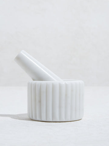 Westside Home White Ribbed Textured Marble Mortar and Pestle