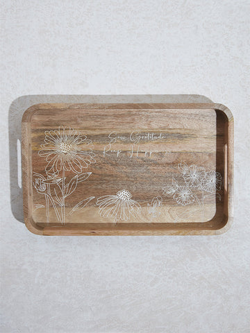 Westside Home Brown Wooden Floral Design Serving Tray