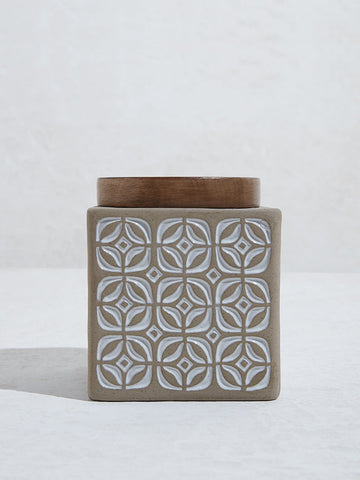 Westside Home Beige & White Retro Embossed Jar