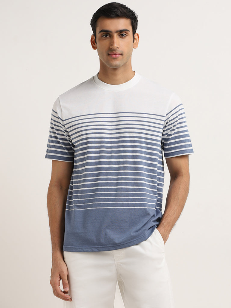 WES Lounge Blue Stripe Design Relaxed-Fit T-Shirt