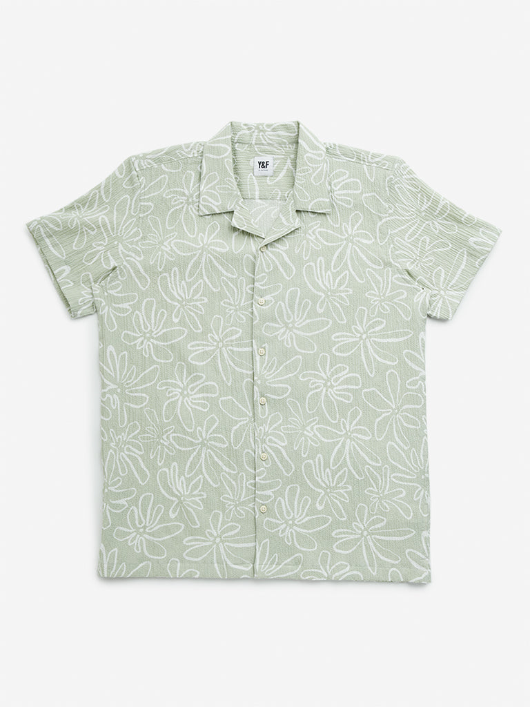 Y&F Kids Sage Floral Design Resort-Fit Shirt