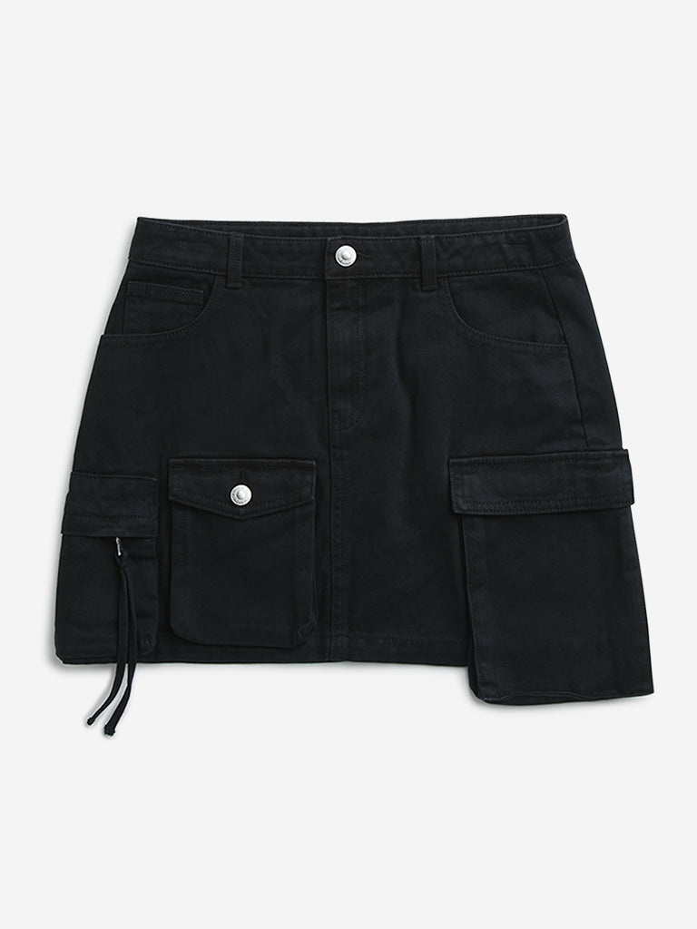 Y&F Kids Black High-Rise Denim Skirt