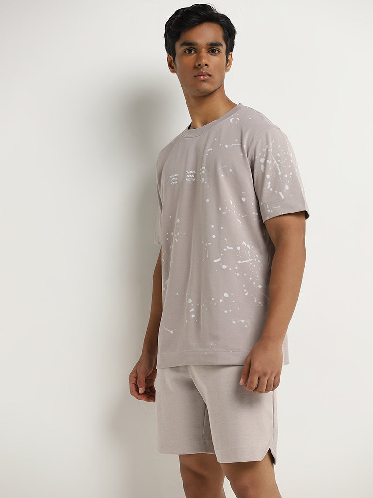 Studiofit Beige Splatter Print Relaxed-Fit T-Shirt