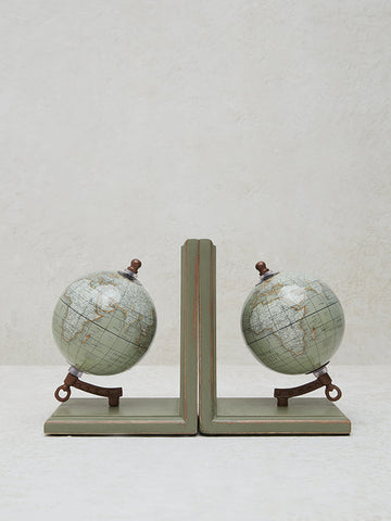 Westside Home Green Globe Bookend with Wooden Base