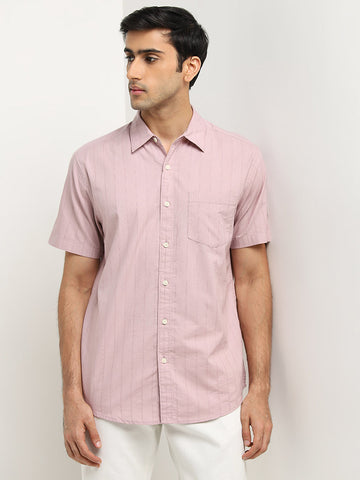 WES Casuals Pink Striped Relaxed-Fit Cotton Shirt