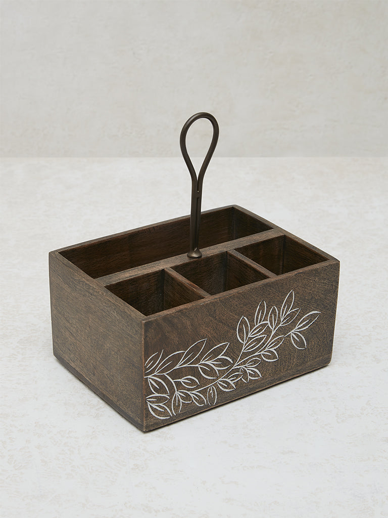 Westside Home Sage Floral Etched Design Cutlery Caddy