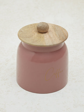 Westside Home Pink Text Design Coffee Jar with Wooden Lid