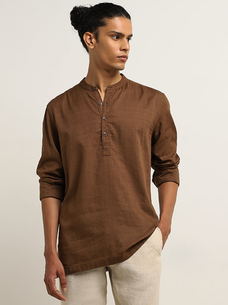 ETA Brown Solid Resort-Fit Cotton Shirt